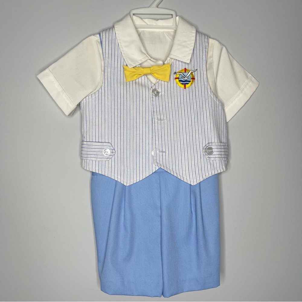 Vintage‎ toolset Boy Blue Vest Romper with Yellow Bow Tie outfit